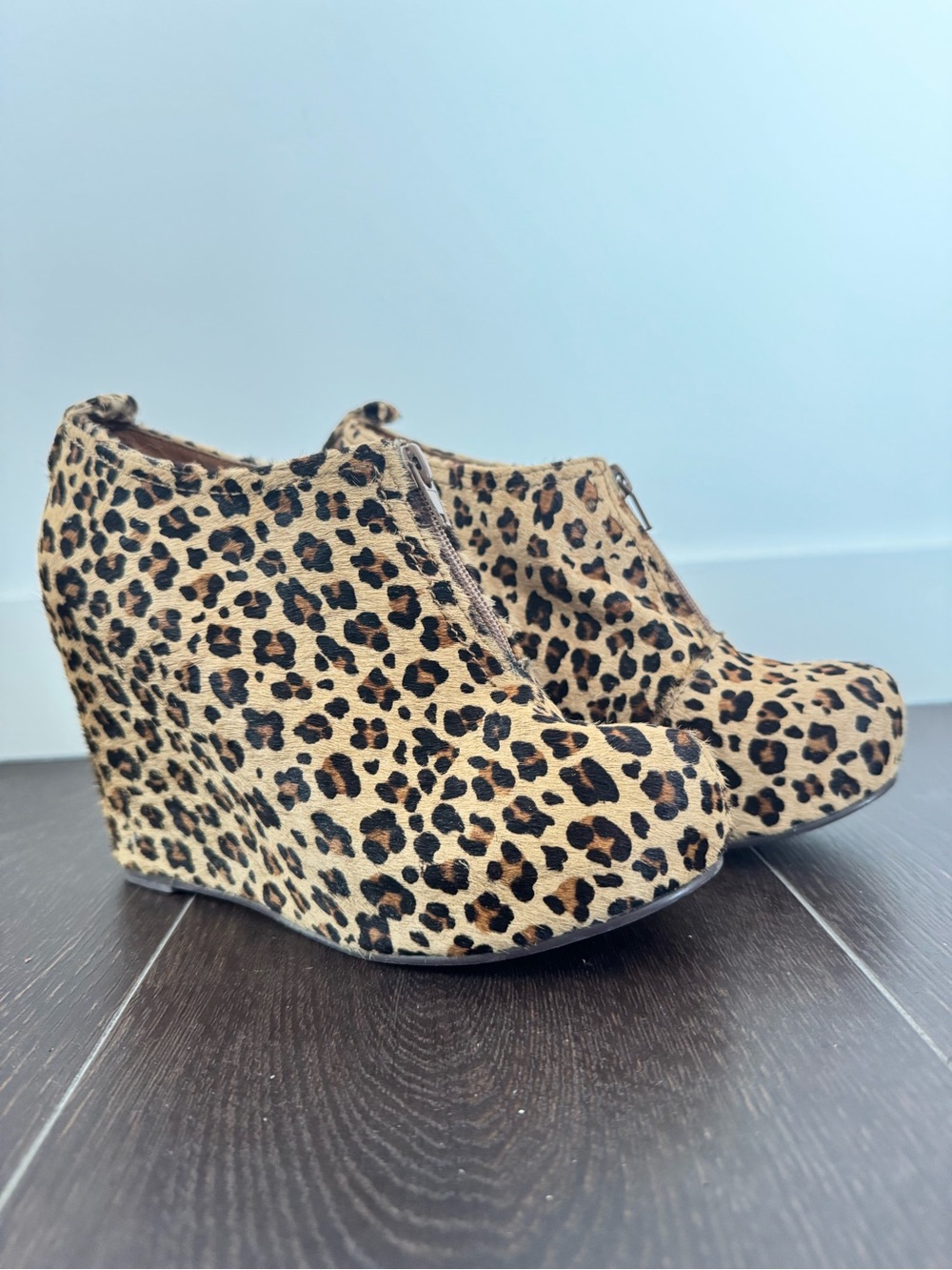 Jeffrey Campbell Leopard Print Wedge Booties - Tan/Black